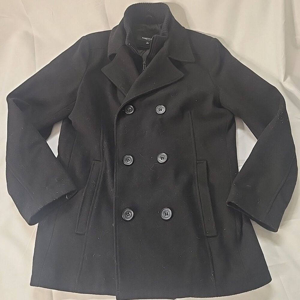 Kenneth Cole Wool Coat Womens S Black Dark Academia Peacoat Preppy Quiet Luxury